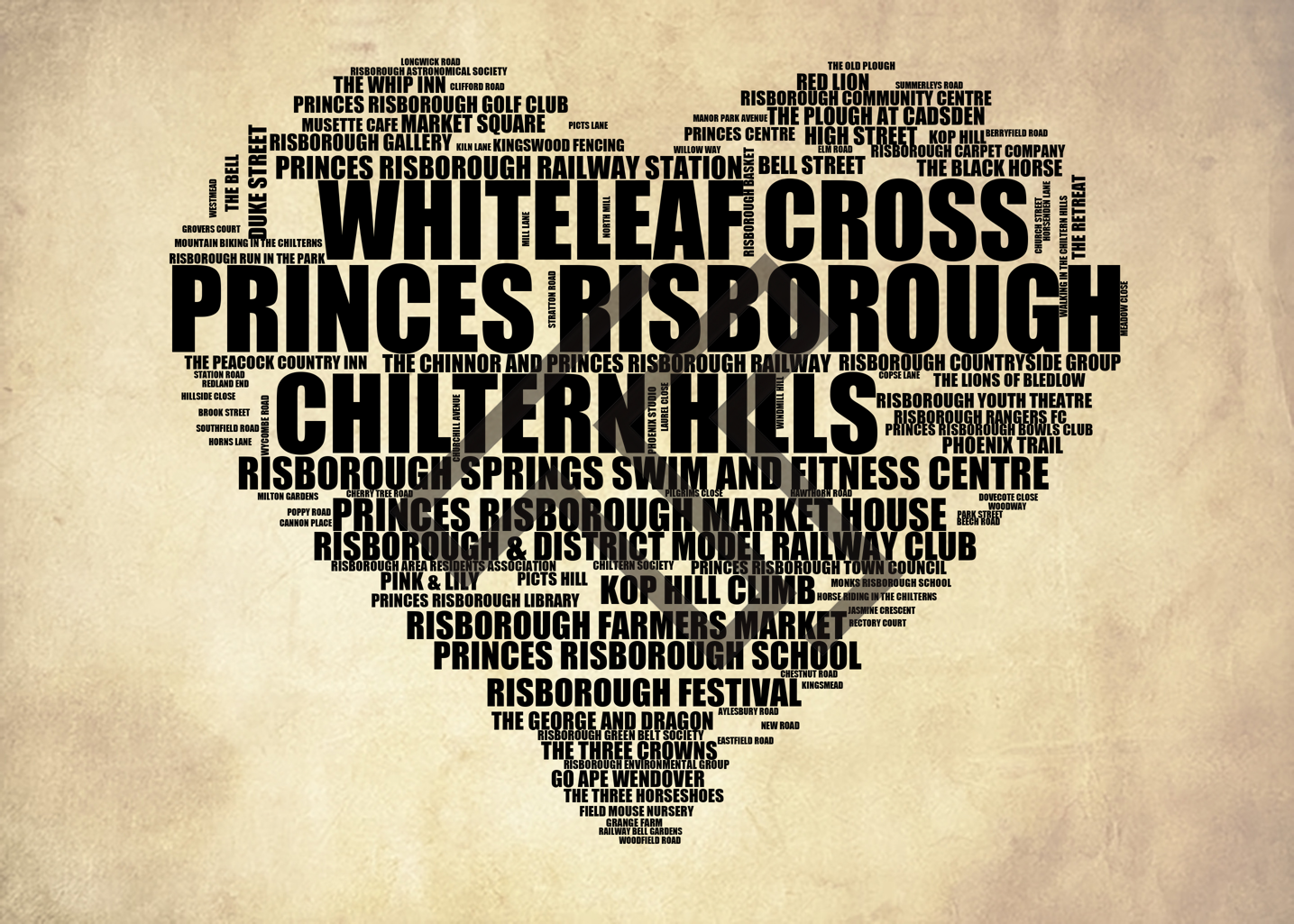 Princes Risborough - Premium Typographic Word Cloud Prints, Posters & Gifts