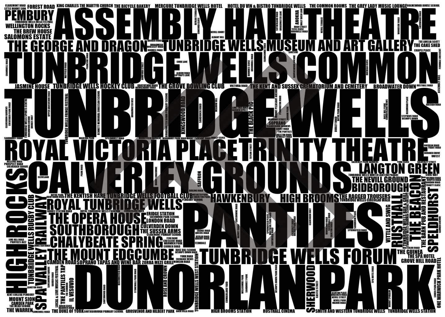 Tunbridge Wells - Premium Typographic Word Cloud Prints, Posters & Gifts