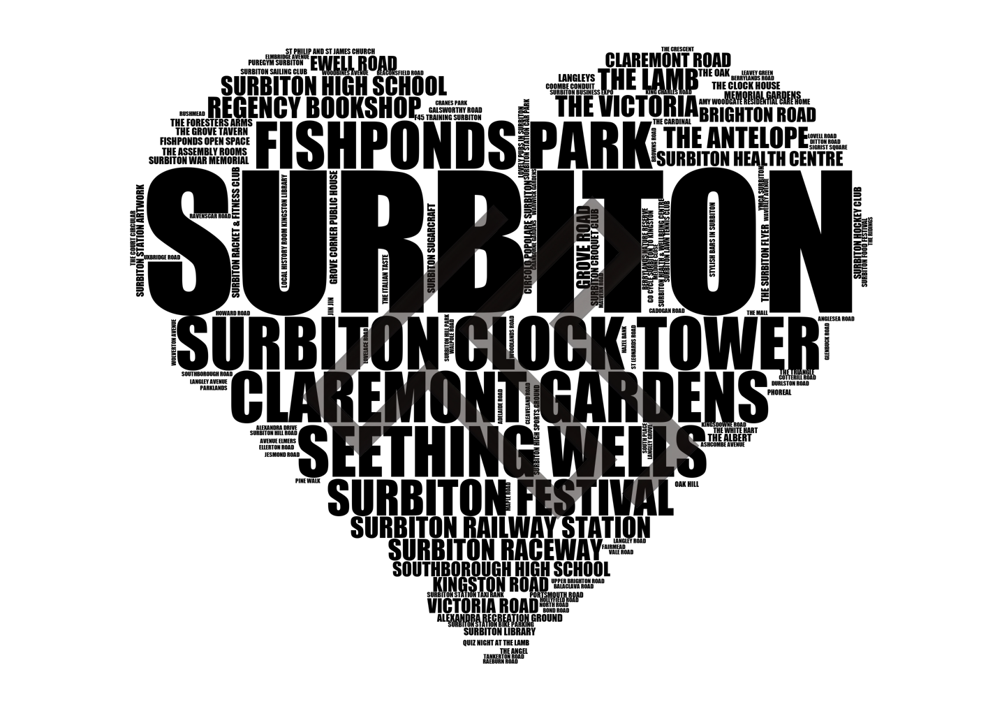 Surbiton - Premium Typographic Word Cloud Prints, Posters & Gifts