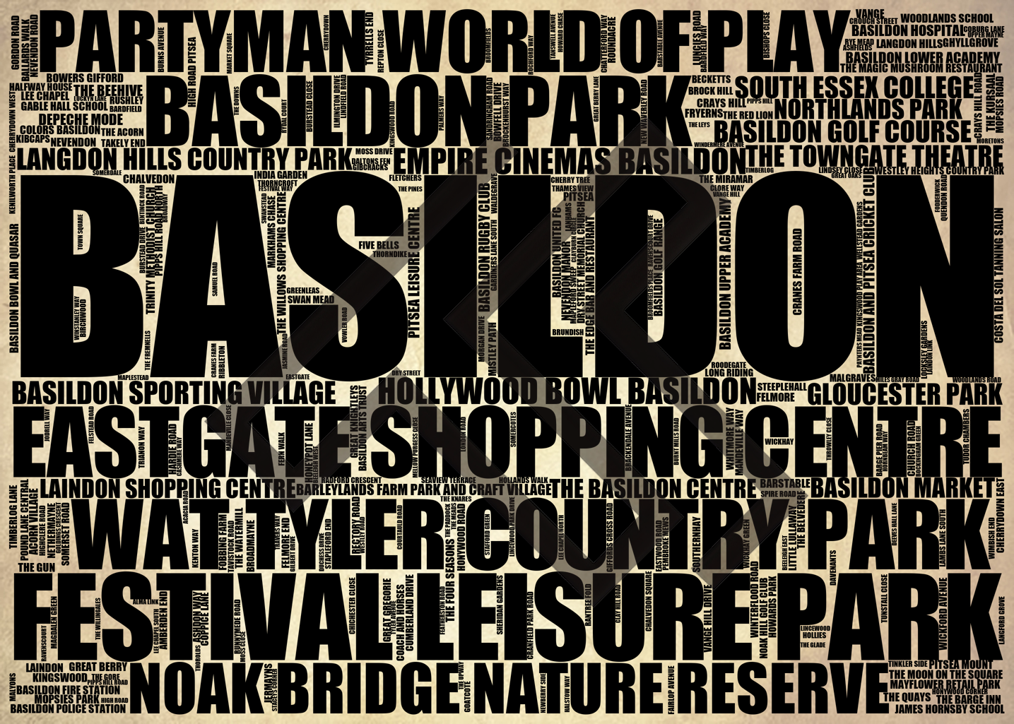 Basildon - Premium Typographic Word Cloud Prints, Posters & Gifts