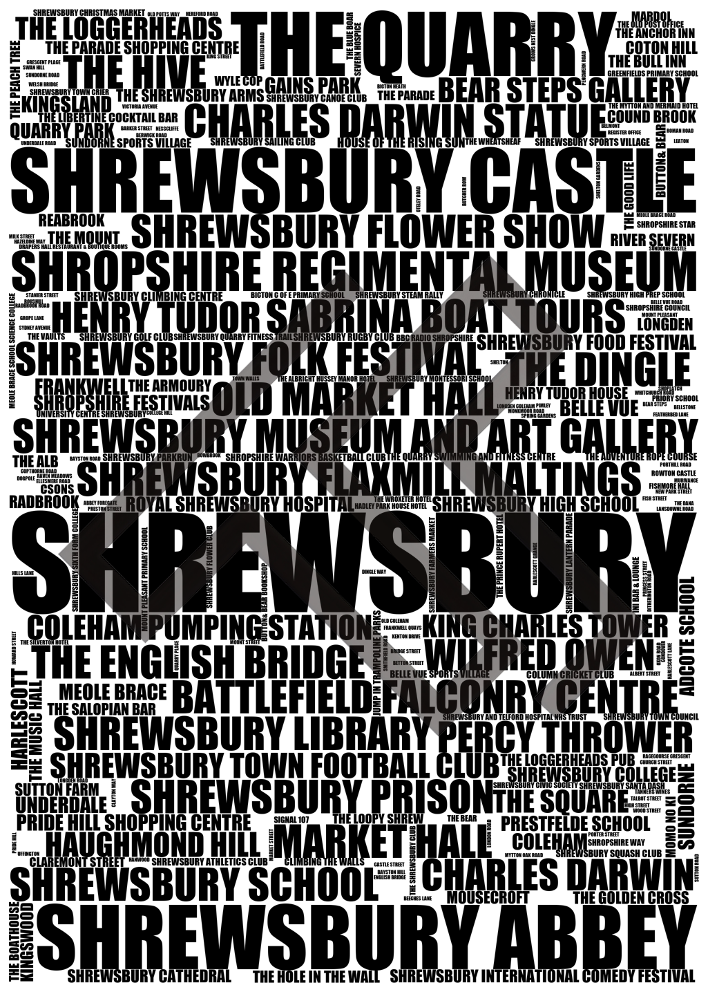 Shrewsbury - Premium Typographic Word Cloud Prints, Posters & Gifts
