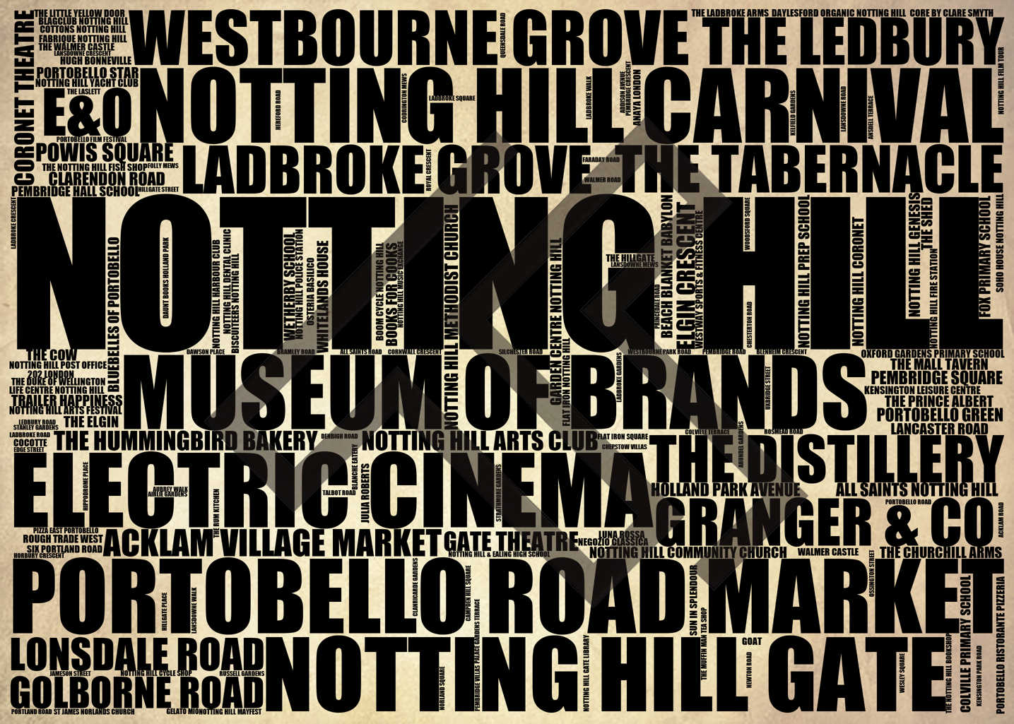 Notting Hill - Premium Typographic Word Cloud Prints, Posters & Gifts