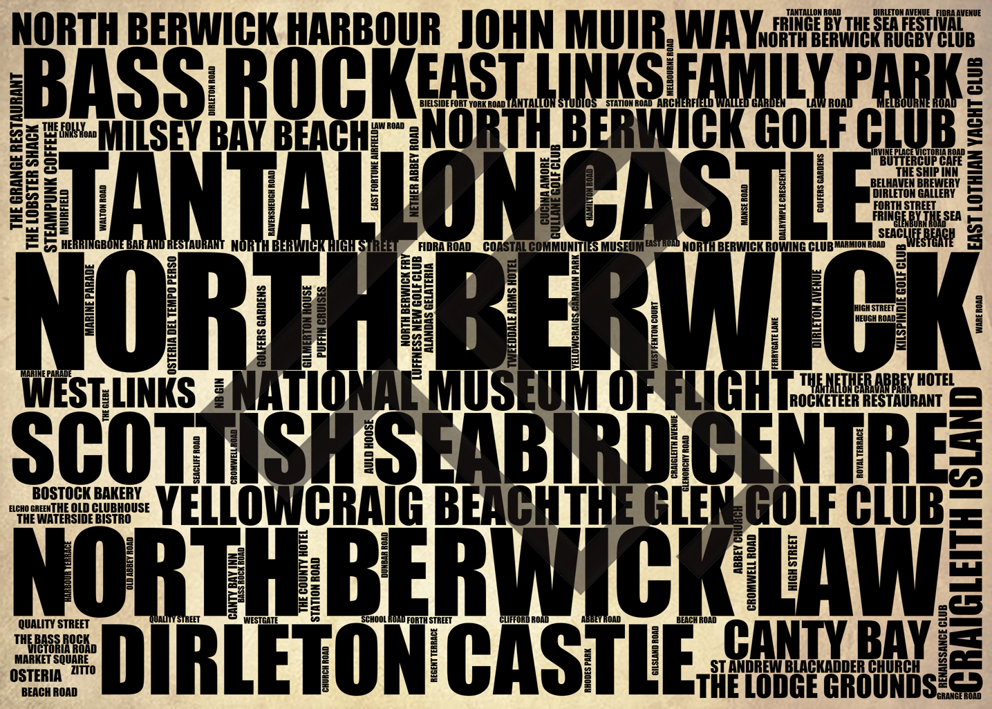 North Berwick - Premium Typographic Word Cloud Prints, Posters & Gifts