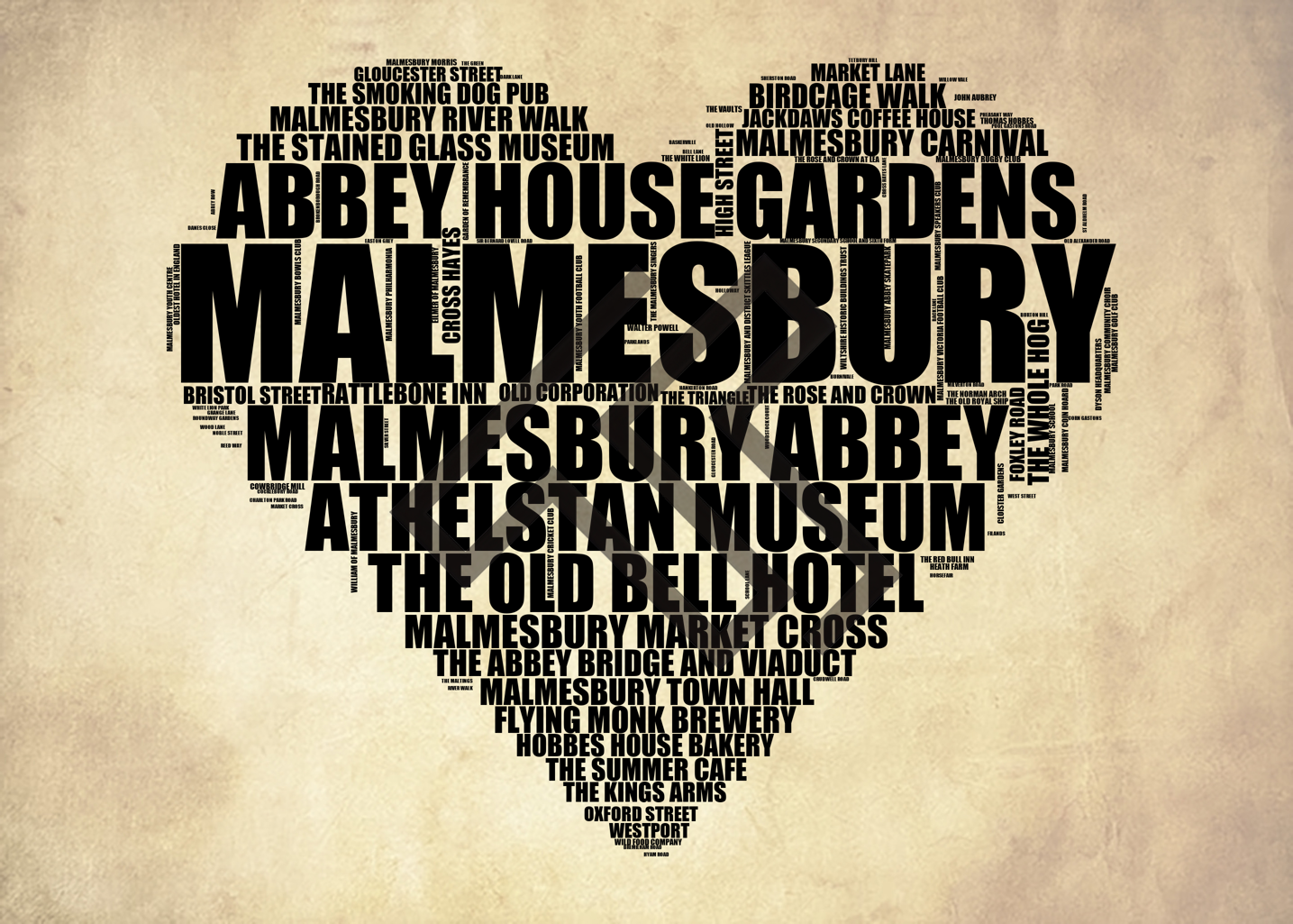 Malmesbury - Premium Typographic Word Cloud Prints, Posters & Gifts