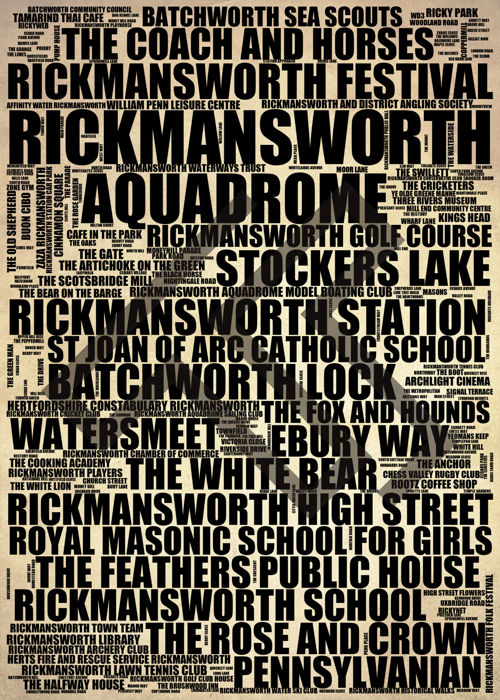 Rickmansworth - Premium Typographic Word Cloud Prints, Posters & Gifts