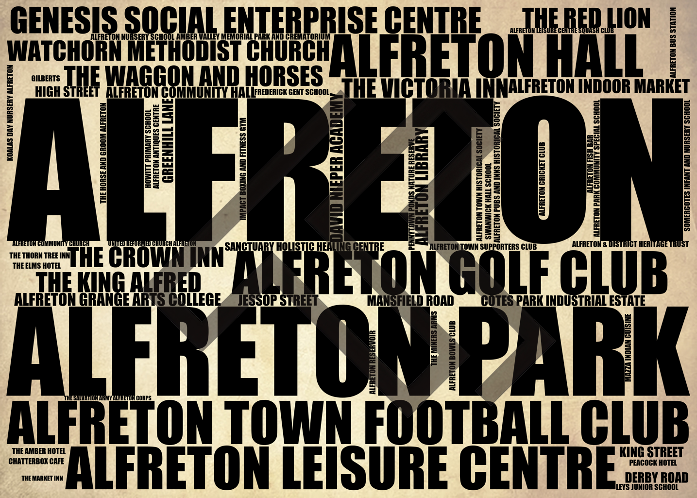 Alfreton - Premium Typographic Word Cloud Prints, Posters & Gifts