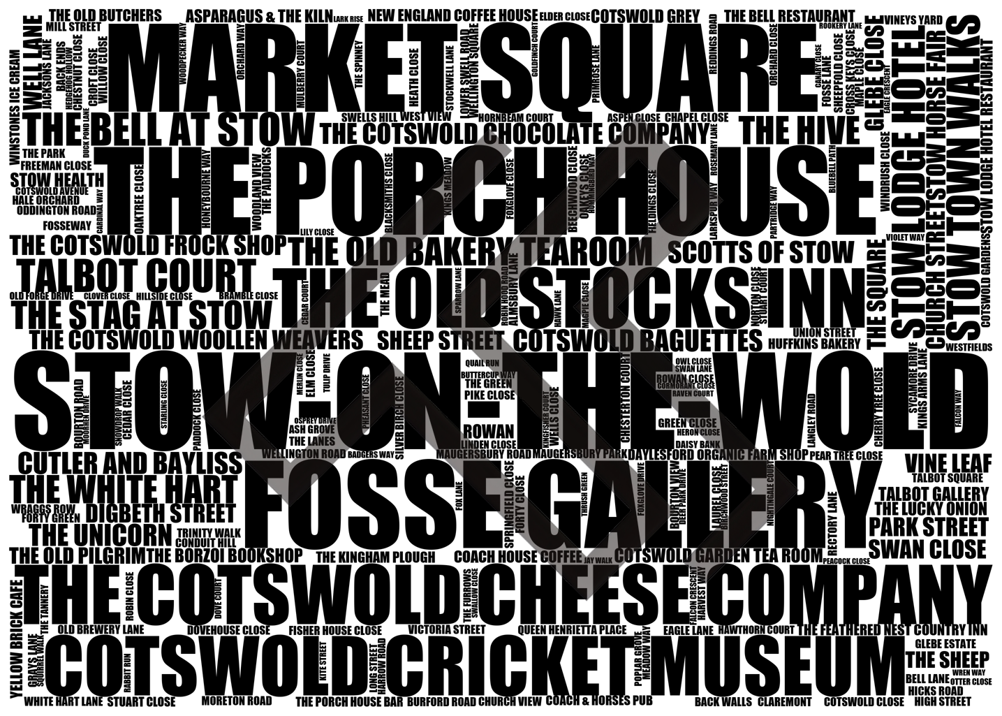 Stow-on-the-Wold - Premium Typographic Word Cloud Prints, Posters & Gifts