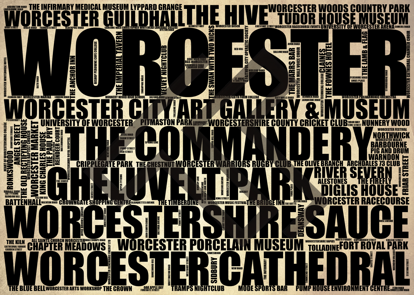 Worcester - Premium Typographic Word Cloud Prints, Posters & Gifts