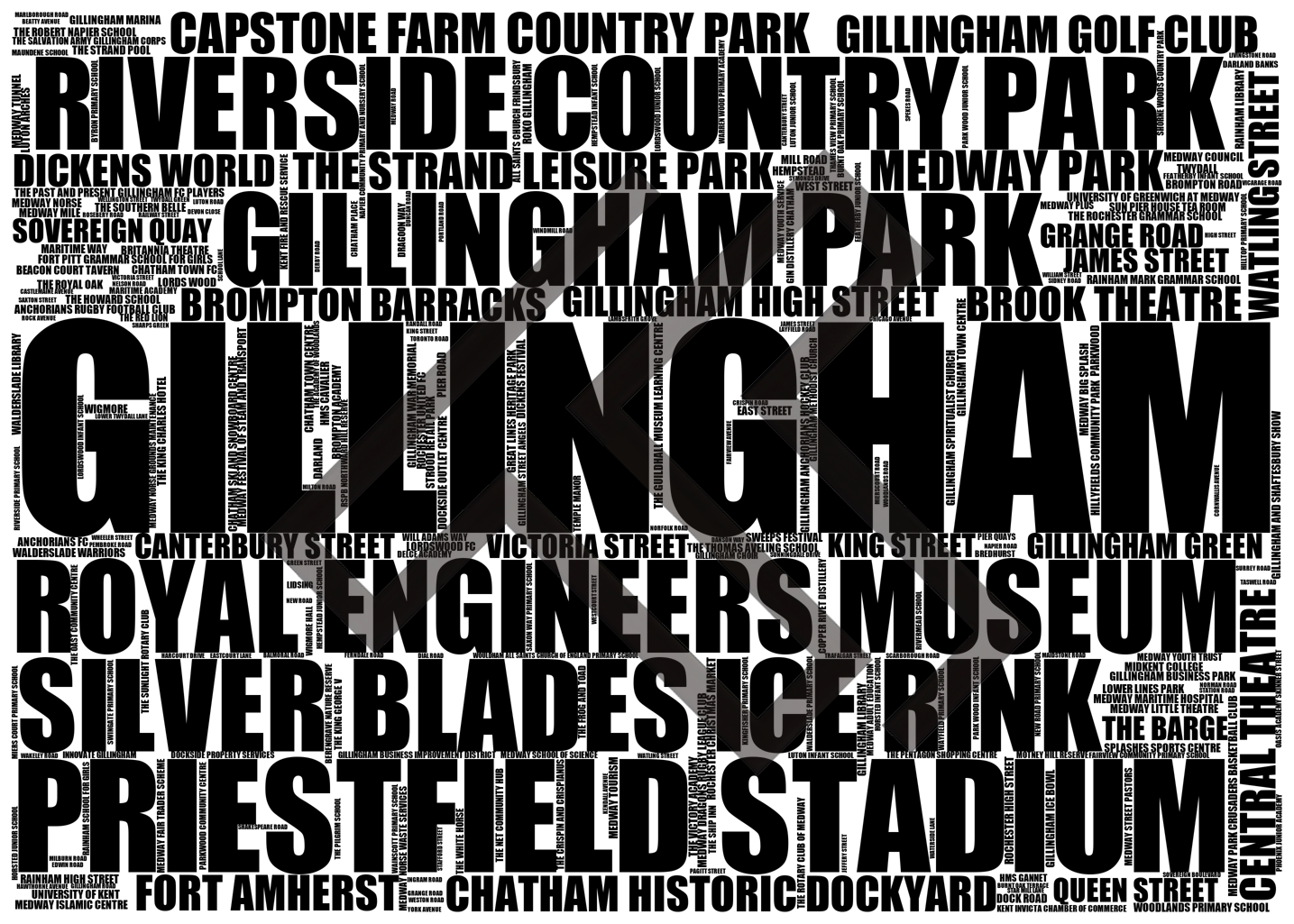 Gillingham - Premium Typographic Word Cloud Prints, Posters & Gifts