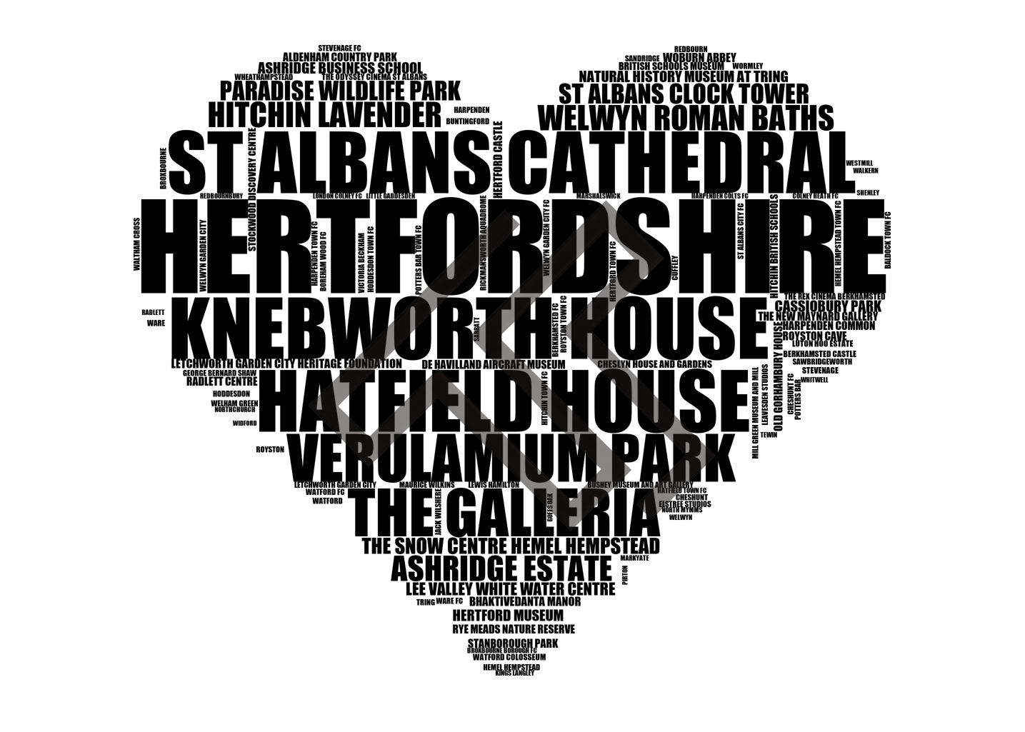 Hertfordshire - Premium Typographic Word Cloud Prints, Posters & Gifts