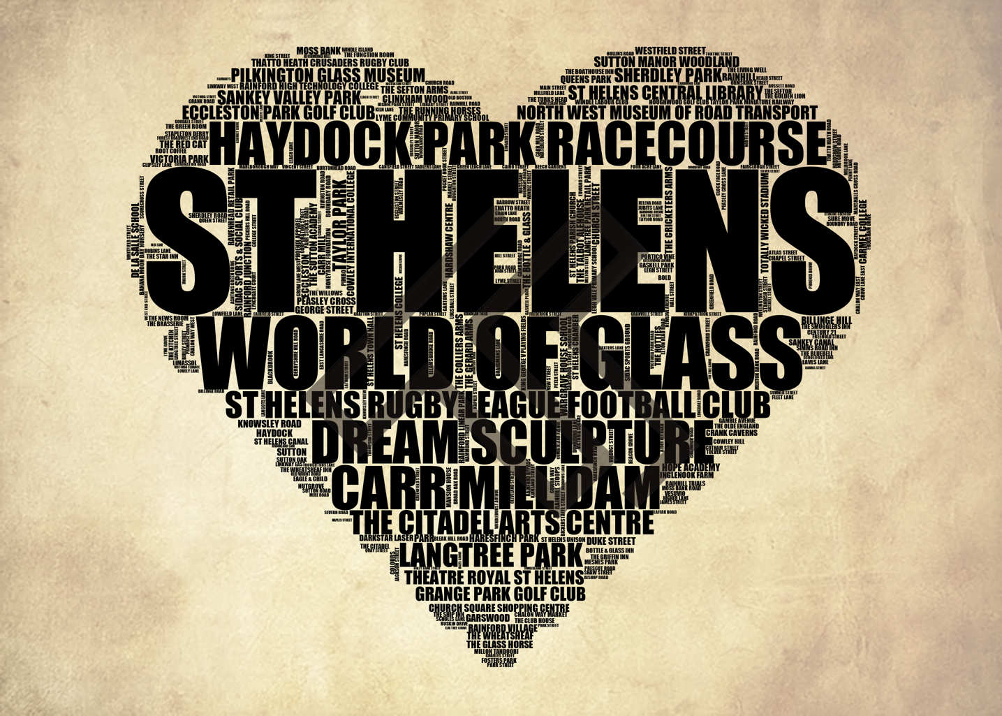 St Helens - Premium Typographic Word Cloud Prints, Posters & Gifts
