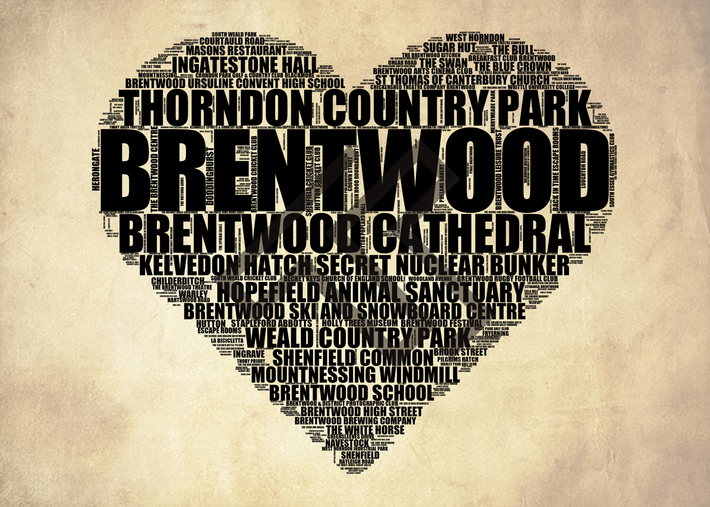 Brentwood - Premium Typographic Word Cloud Prints, Posters & Gifts