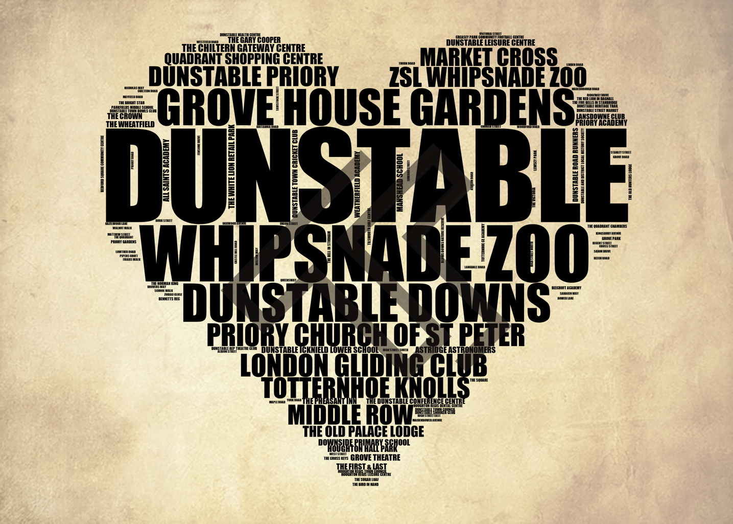 Dunstable - Premium Typographic Word Cloud Prints, Posters & Gifts