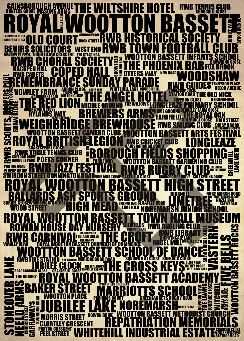 Royal Wootton Bassett - Premium Typographic Word Cloud Prints, Posters & Gifts