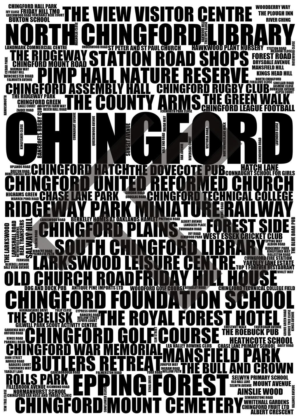 Chingford - Premium Typographic Word Cloud Prints, Posters & Gifts