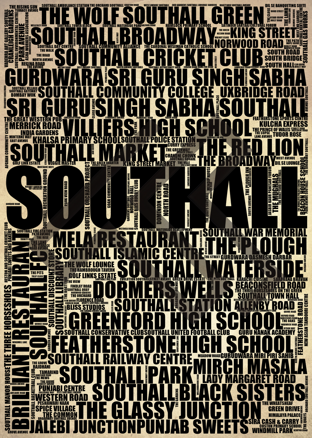 Southall - Premium Typographic Word Cloud Prints, Posters & Gifts