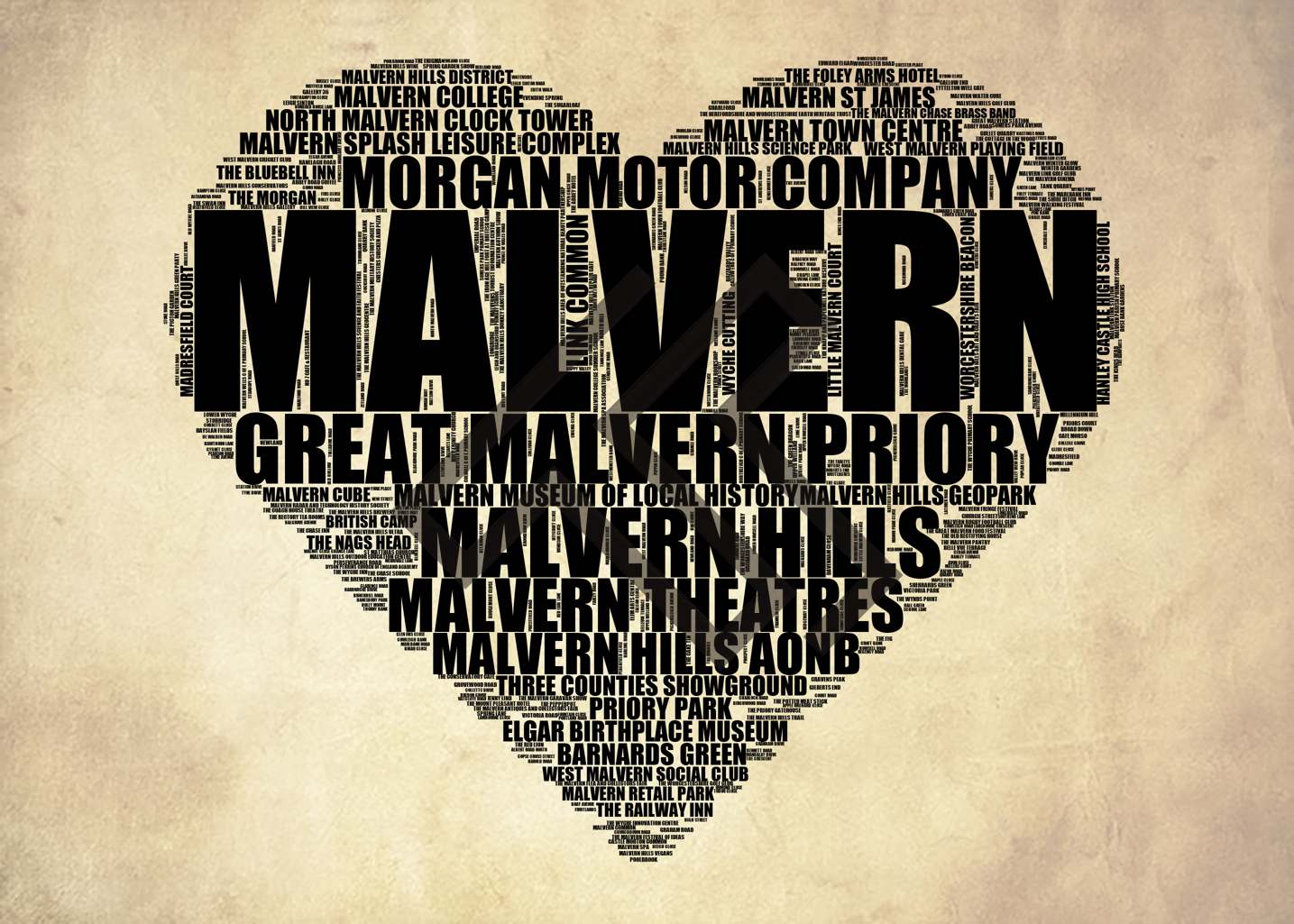 Malvern - Premium Typographic Word Cloud Prints, Posters & Gifts