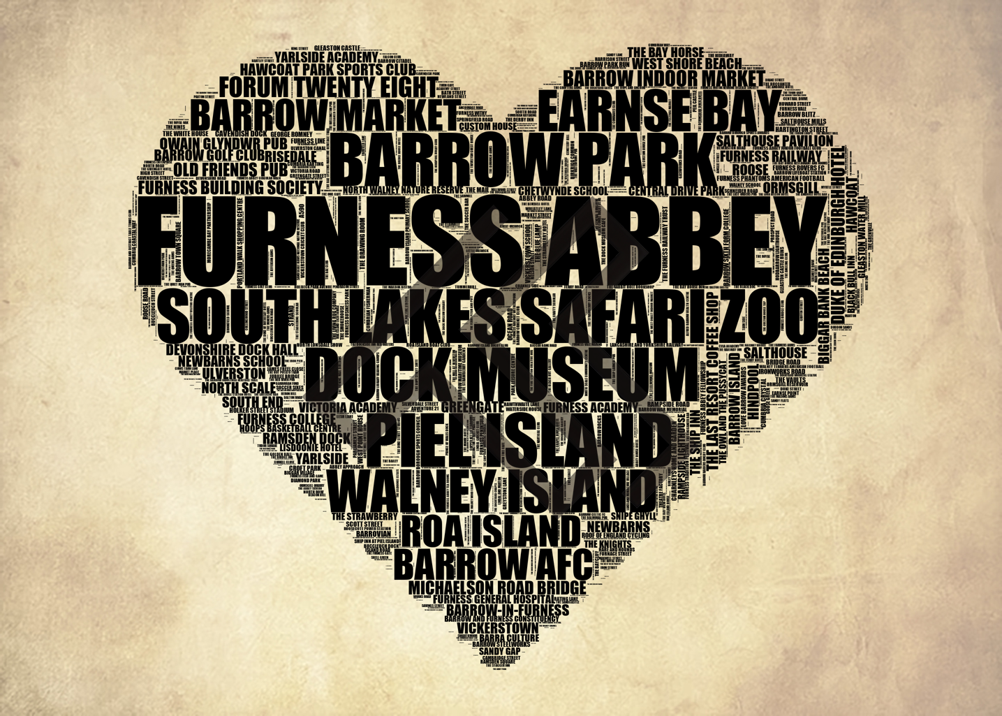 Barrow-in-Furness - Premium Typographic Word Cloud Prints, Posters & Gifts