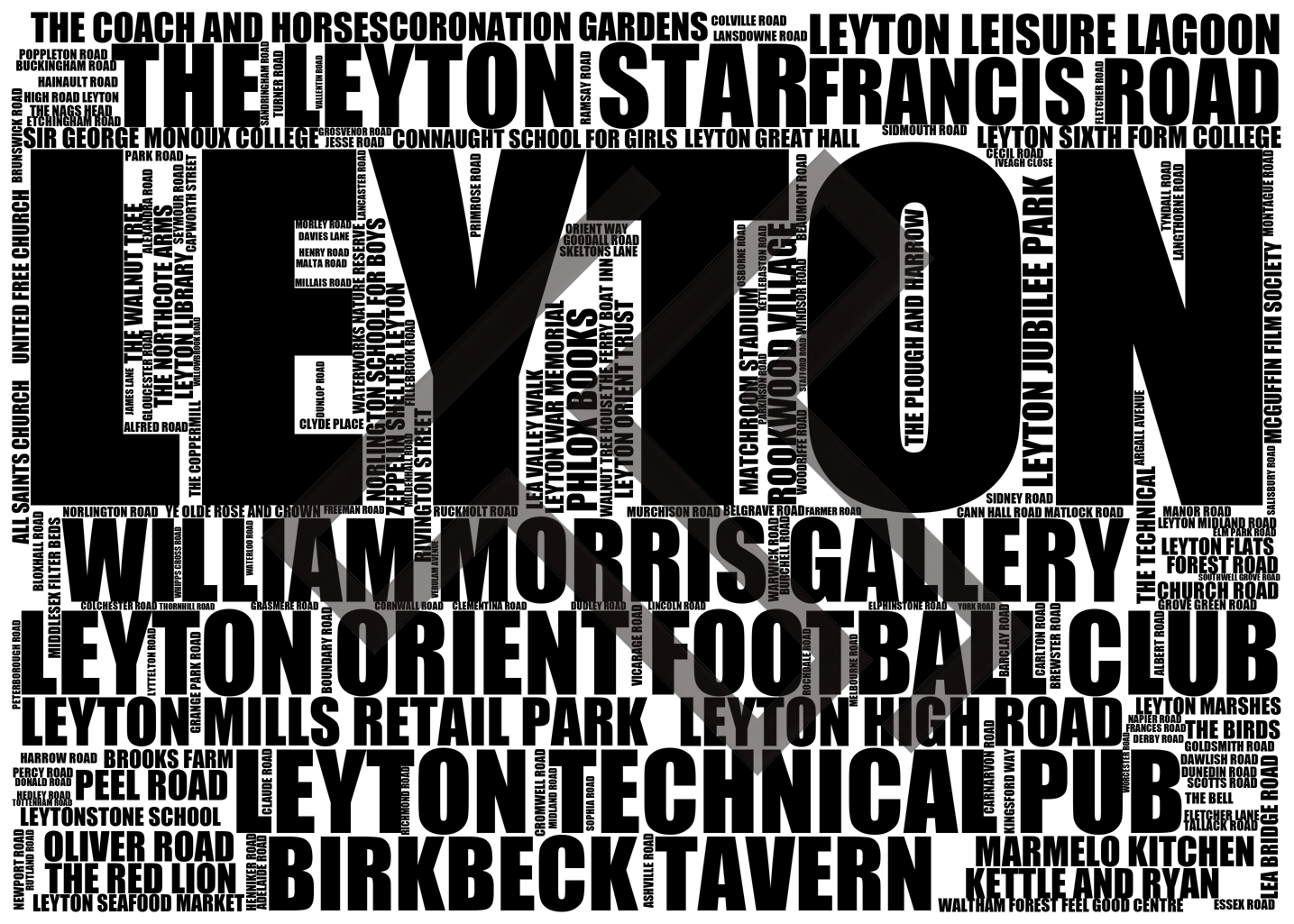 Leyton - Premium Typographic Word Cloud Prints, Posters & Gifts