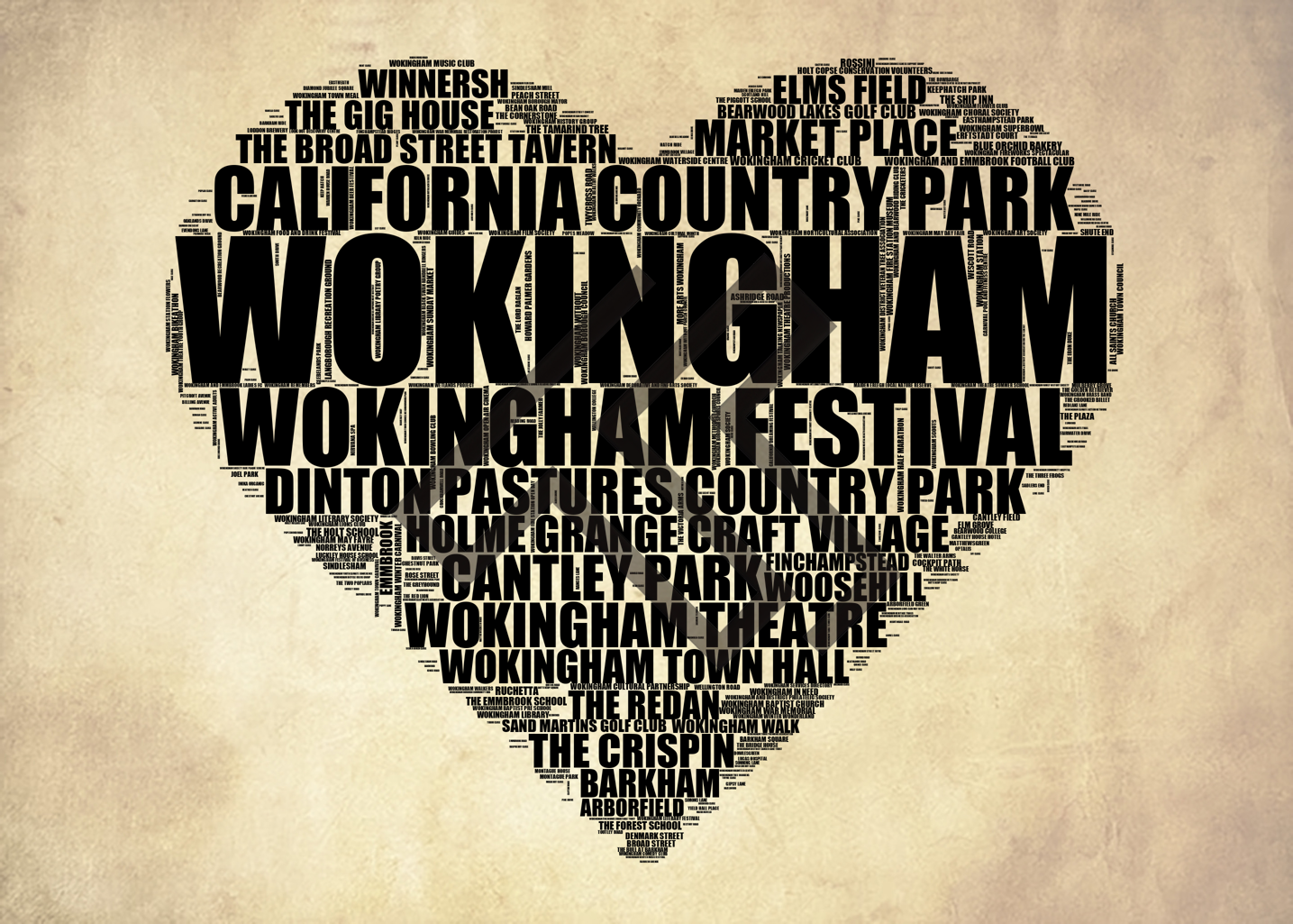 Wokingham - Premium Typographic Word Cloud Prints, Posters & Gifts