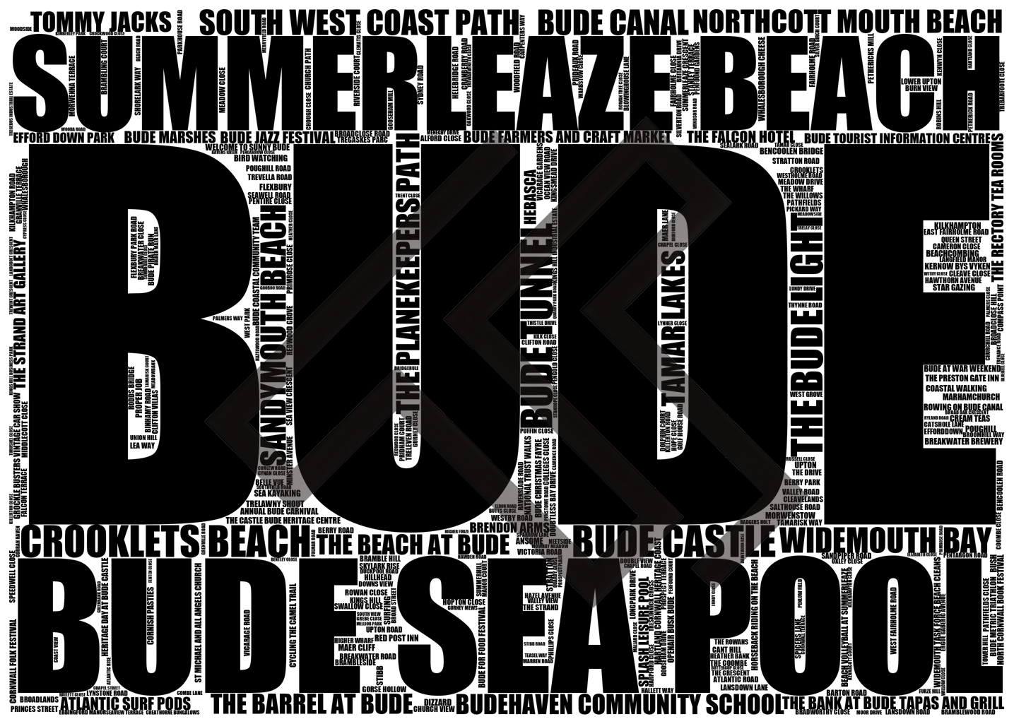 Bude - Premium Typographic Word Cloud Prints, Posters & Gifts