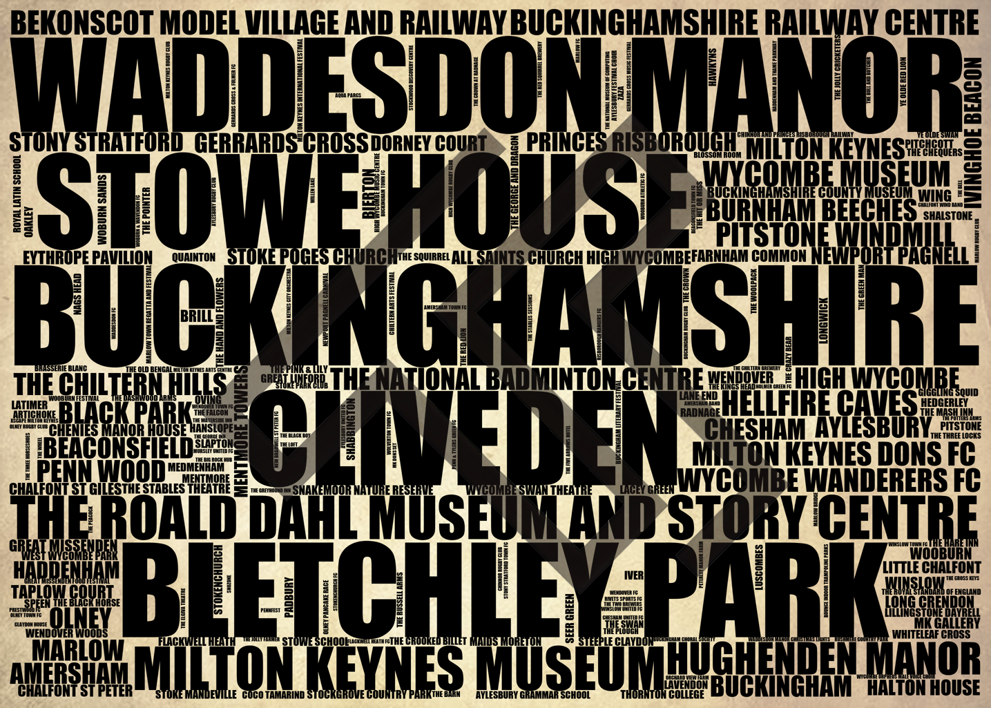 Buckinghamshire - Premium Typographic Word Cloud Prints, Posters & Gifts