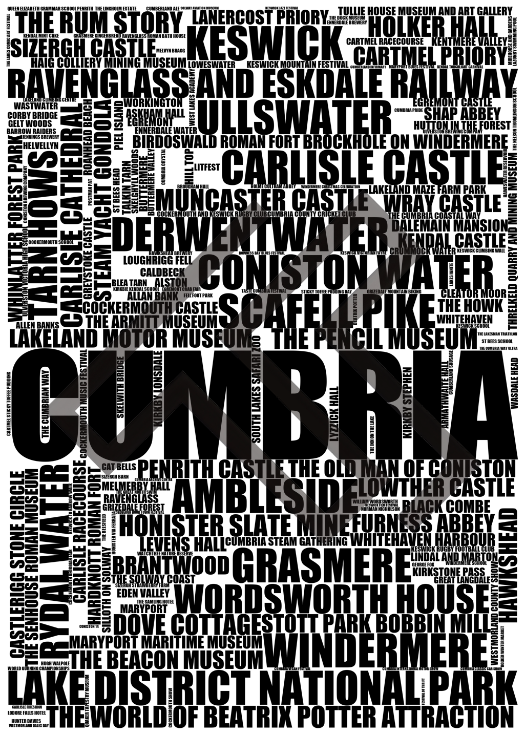 Cumbria - Premium Typographic Word Cloud Prints, Posters & Gifts