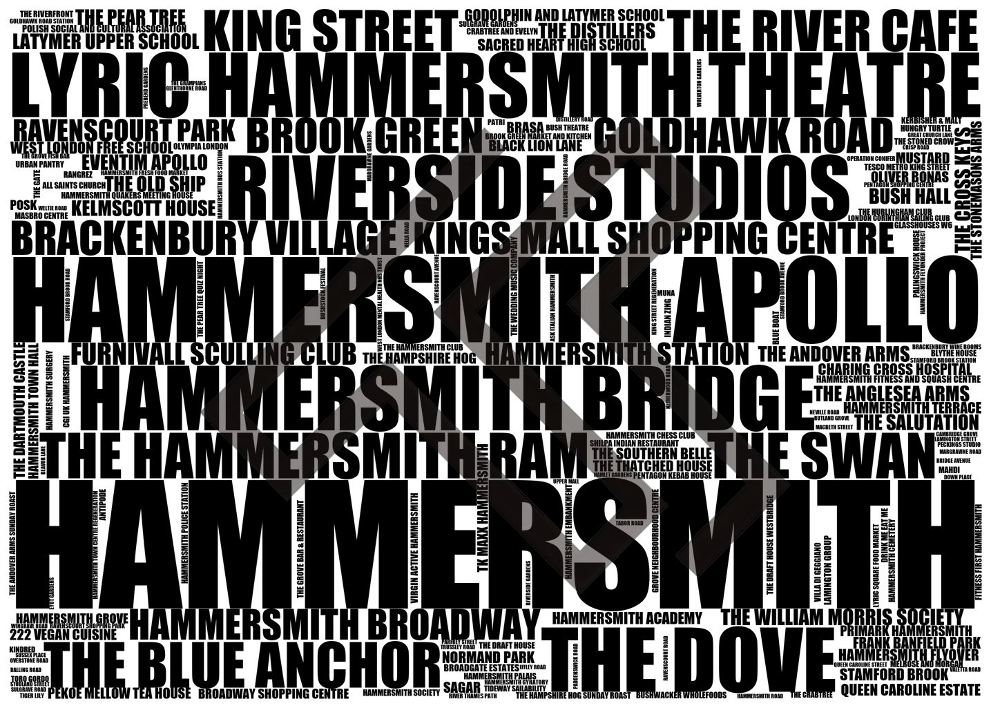 Hammersmith - Premium Typographic Word Cloud Prints, Posters & Gifts