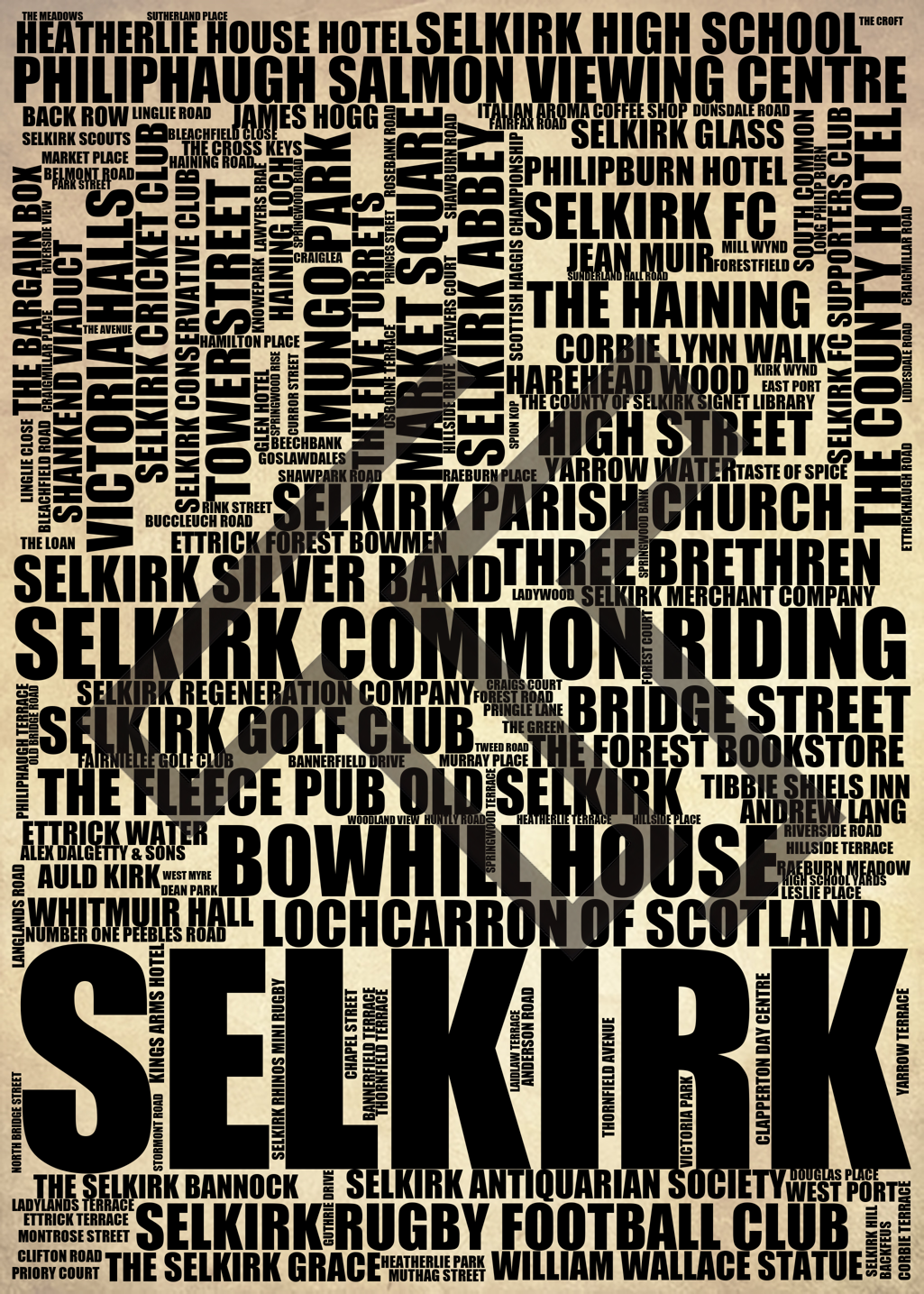 Selkirk - Premium Typographic Word Cloud Prints, Posters & Gifts