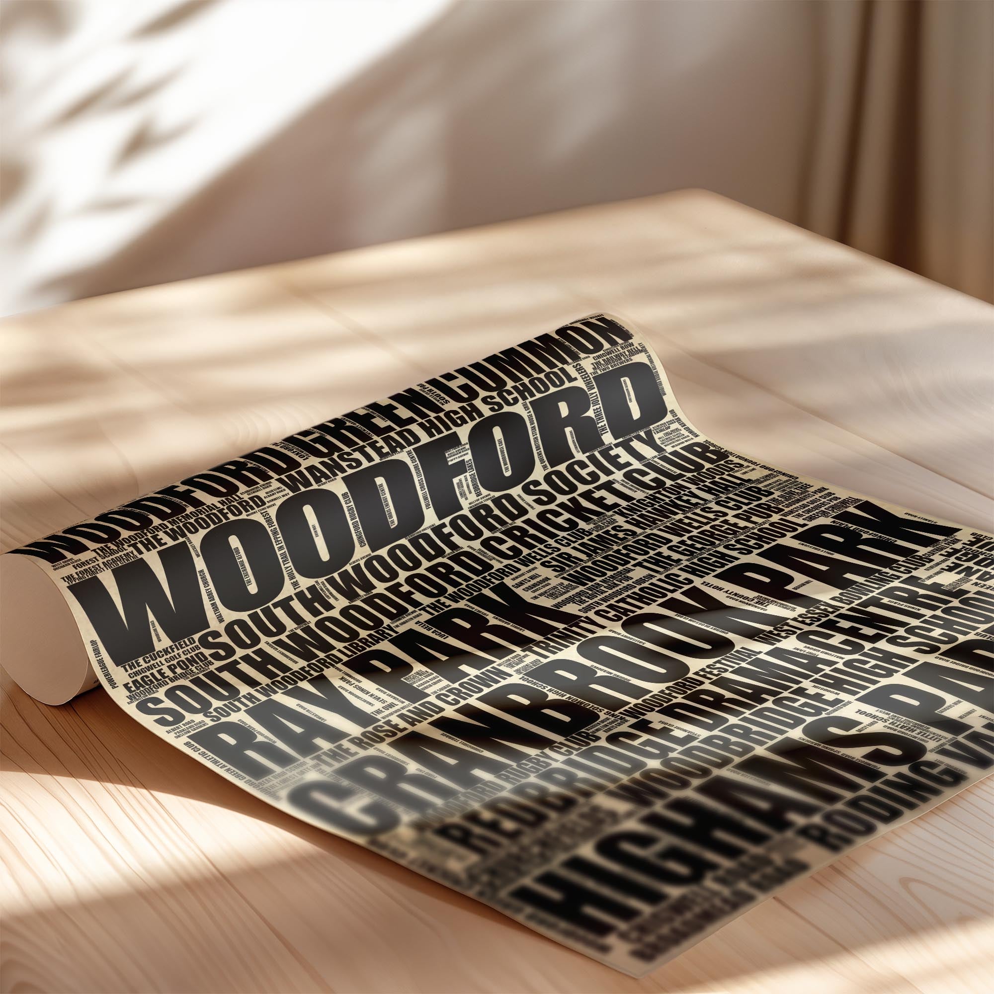 Woodford - Premium Typographic Word Cloud Prints, Posters & Gifts