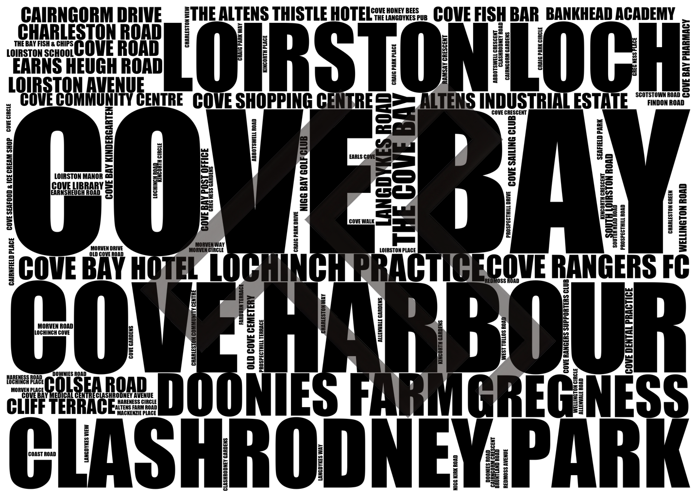 Cove Bay - Premium Typographic Word Cloud Prints, Posters & Gifts