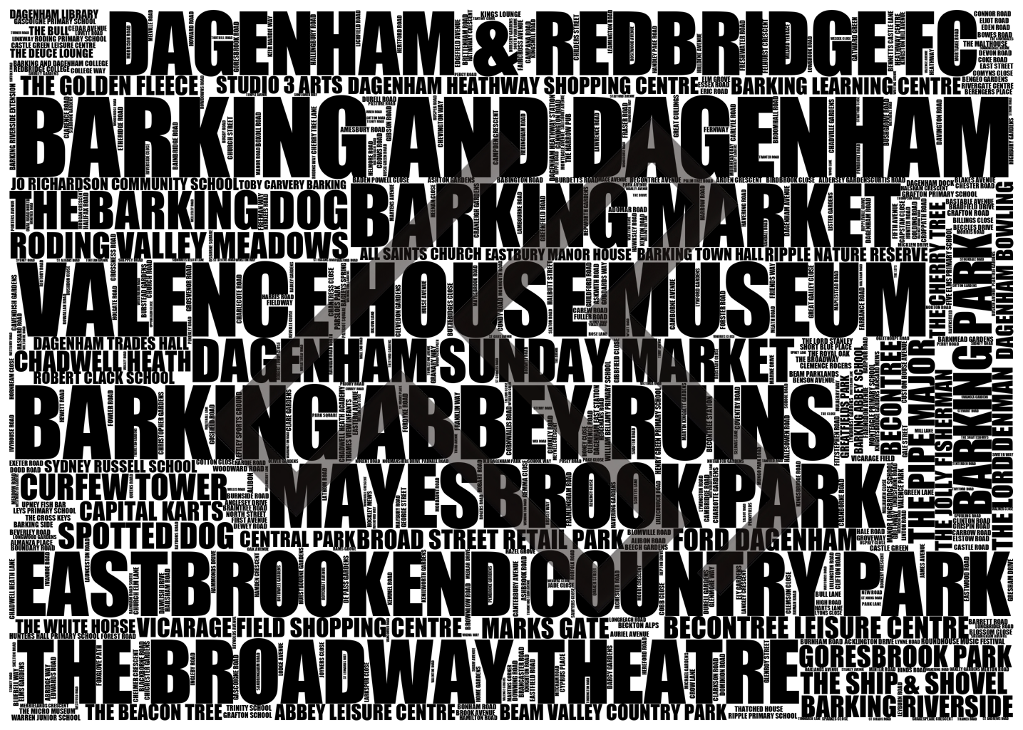 Barking and Dagenham - Premium Typographic Word Cloud Prints, Posters & Gifts