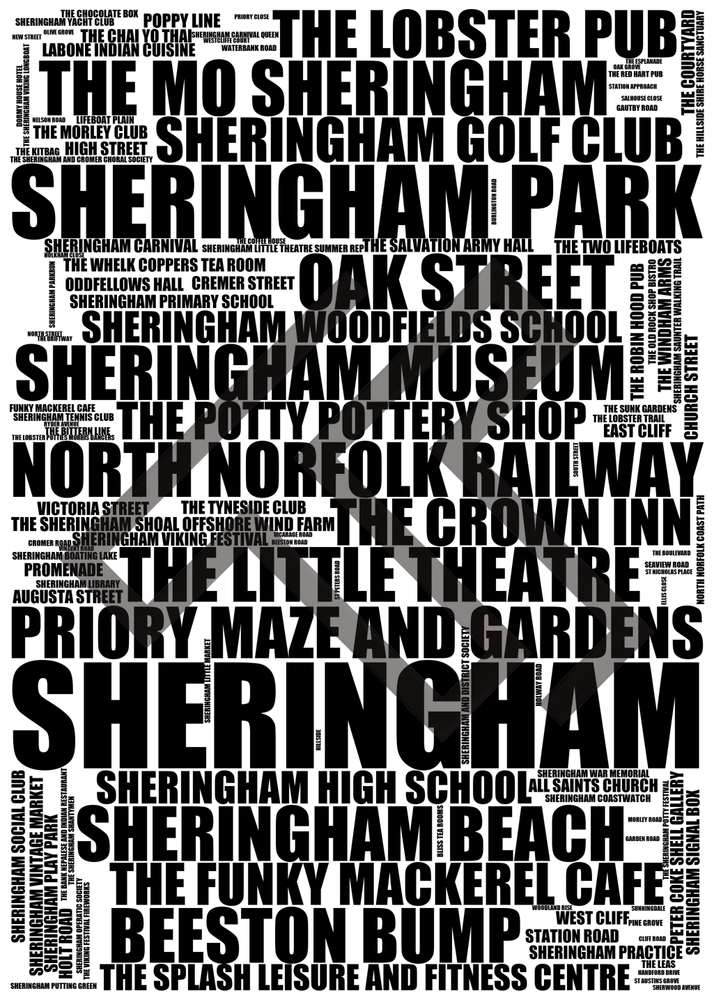 Sheringham - Premium Typographic Word Cloud Prints, Posters & Gifts