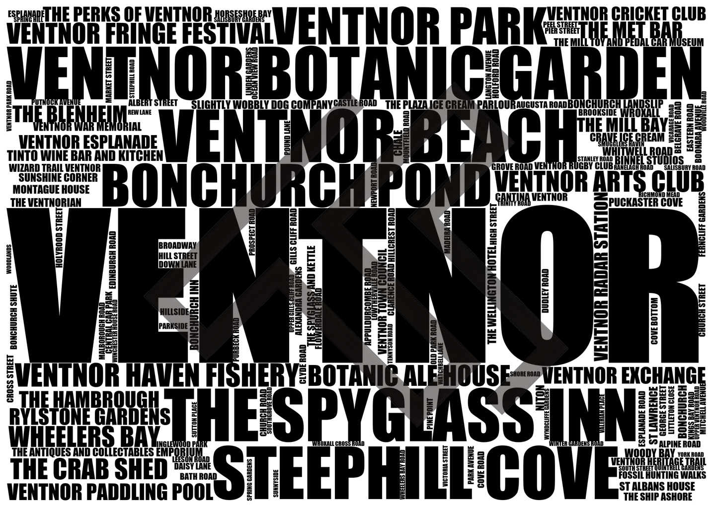 Ventnor - Premium Typographic Word Cloud Prints, Posters & Gifts