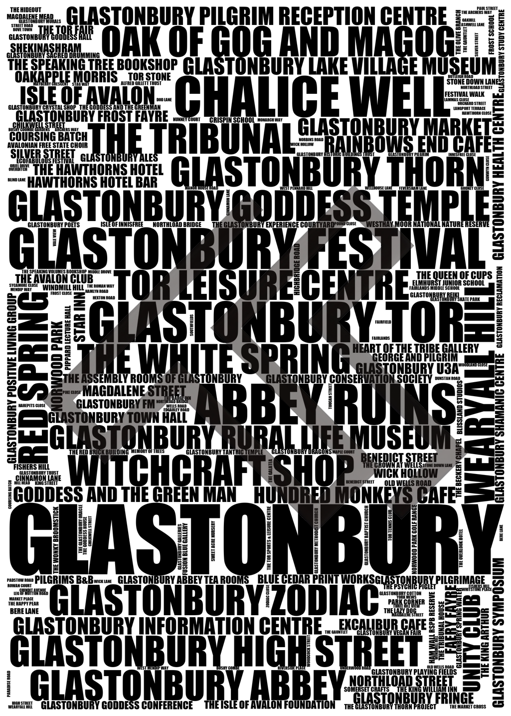 Glastonbury - Premium Typographic Word Cloud Prints, Posters & Gifts