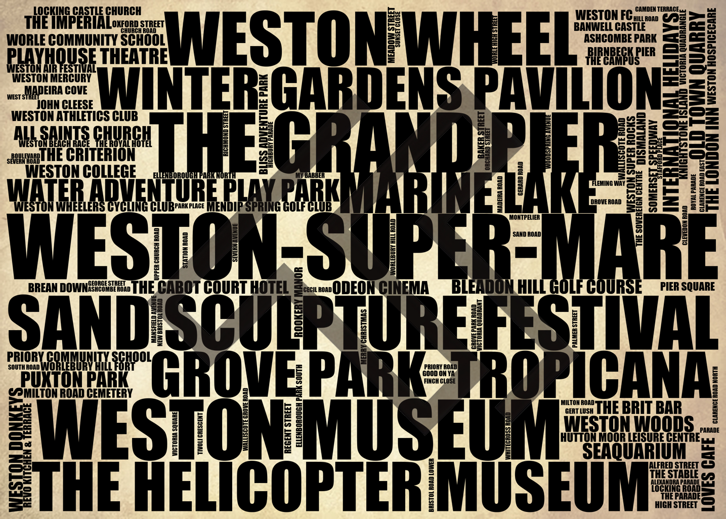 Weston-super-Mare - Premium Typographic Word Cloud Prints, Posters & Gifts