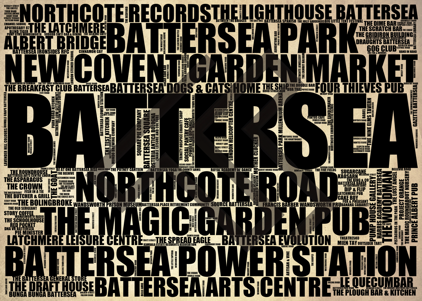 Battersea - Premium Typographic Word Cloud Prints, Posters & Gifts