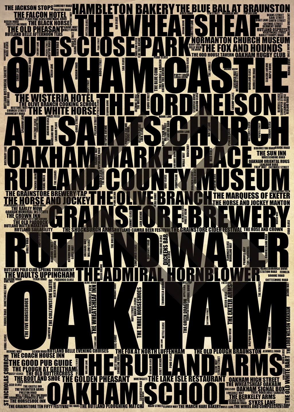 Oakham - Premium Typographic Word Cloud Prints, Posters & Gifts
