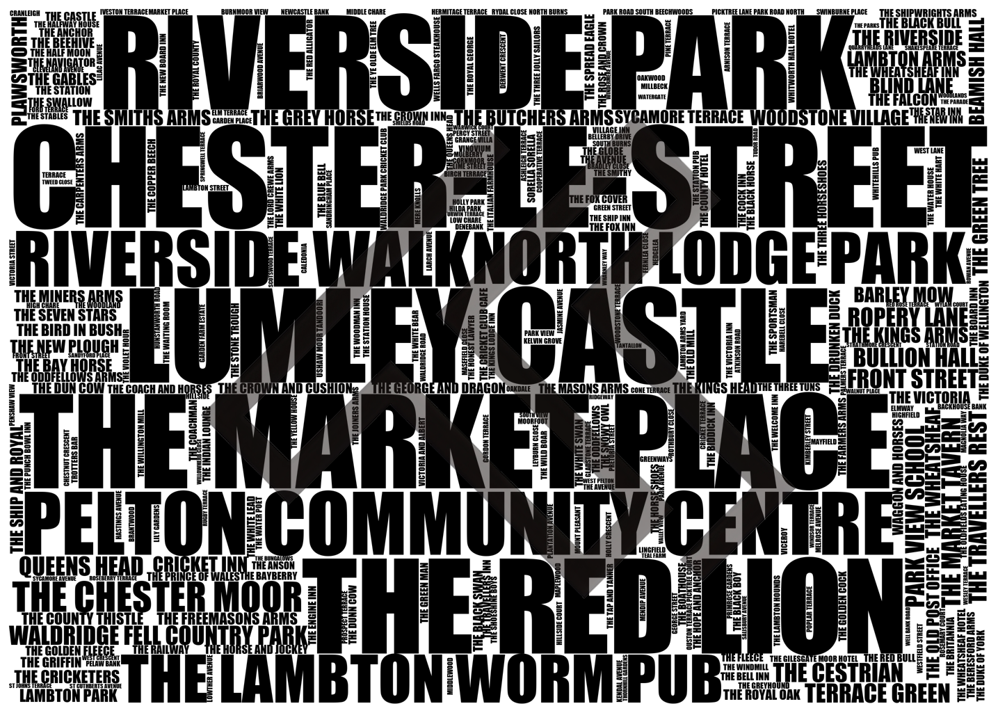 Chester-le-Street - Premium Typographic Word Cloud Prints, Posters & Gifts