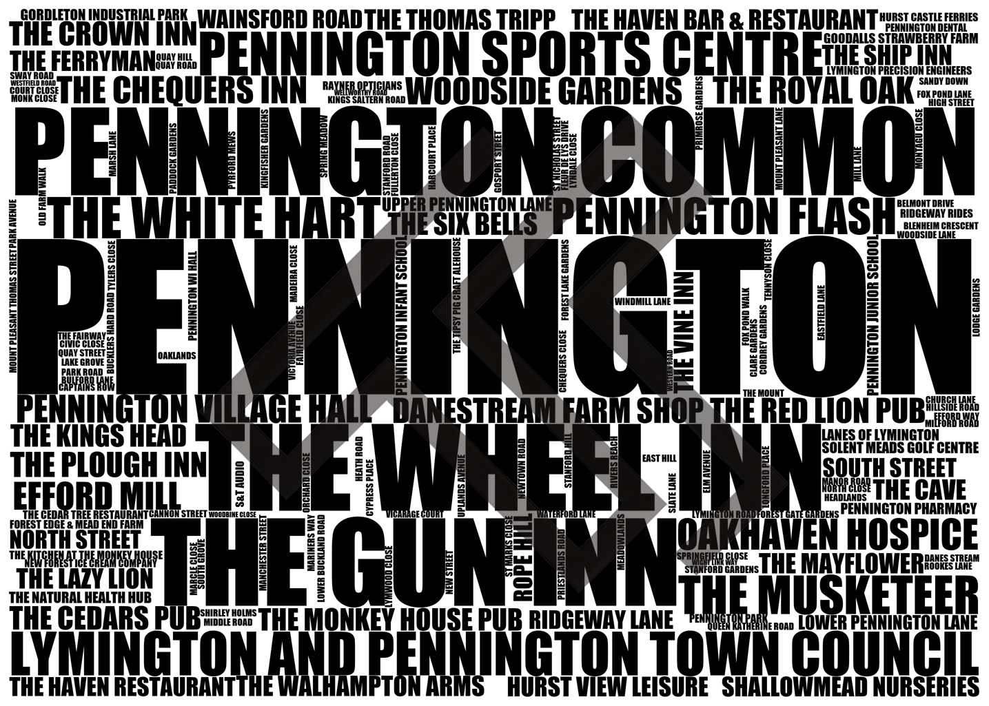 Pennington - Premium Typographic Word Cloud Prints, Posters & Gifts