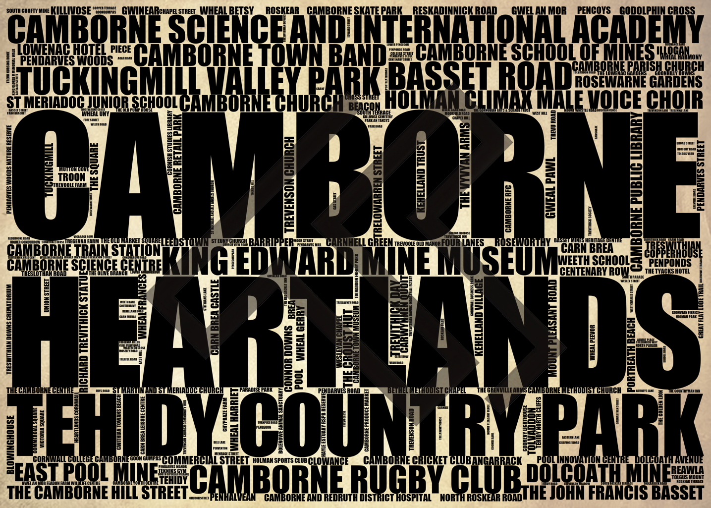 Camborne - Premium Typographic Word Cloud Prints, Posters & Gifts