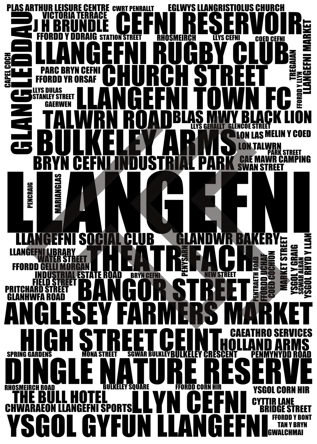 Llangefni - Premium Typographic Word Cloud Prints, Posters & Gifts