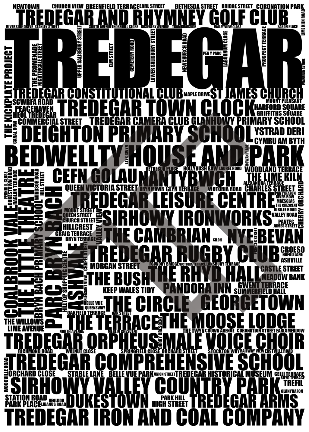 Tredegar - Premium Typographic Word Cloud Prints, Posters & Gifts