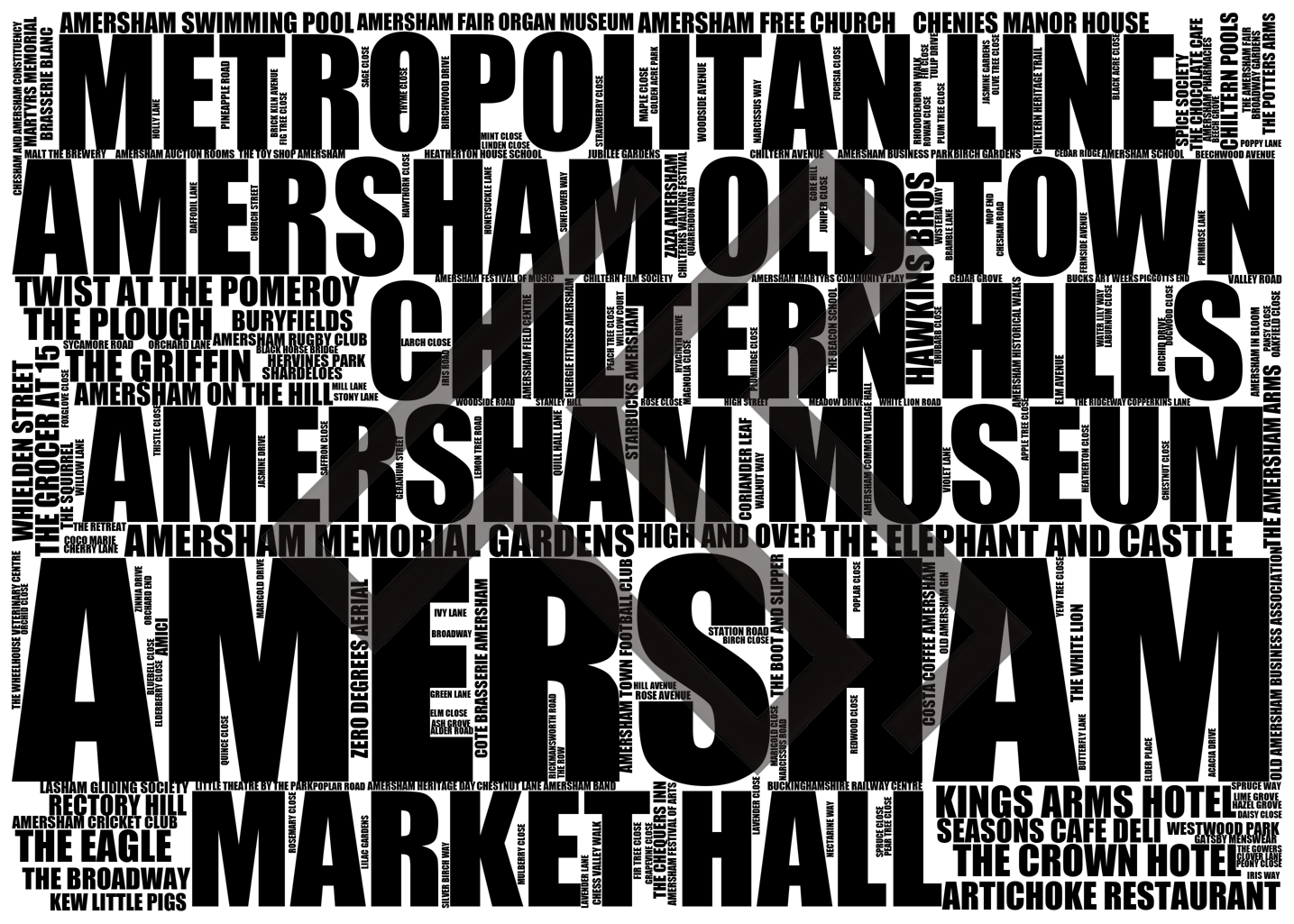 Amersham - Premium Typographic Word Cloud Prints, Posters & Gifts