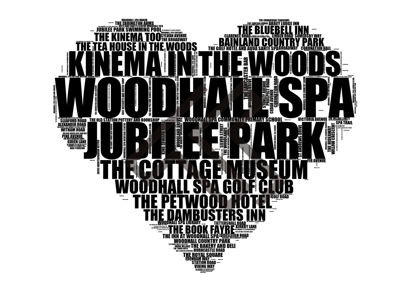 Woodhall Spa - Premium Typographic Word Cloud Prints, Posters & Gifts