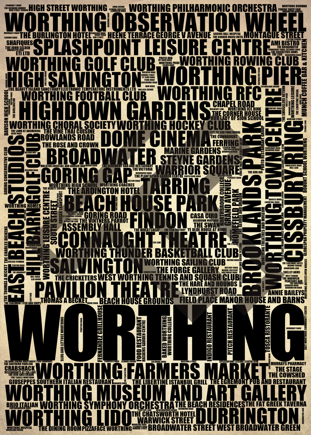 Worthing - Premium Typographic Word Cloud Prints, Posters & Gifts