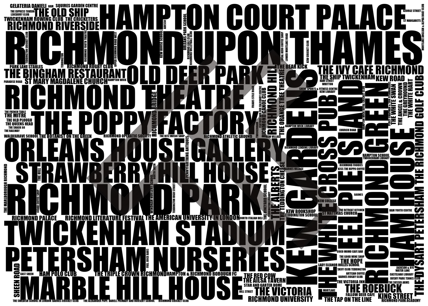 Richmond upon Thames - Premium Typographic Word Cloud Prints, Posters & Gifts