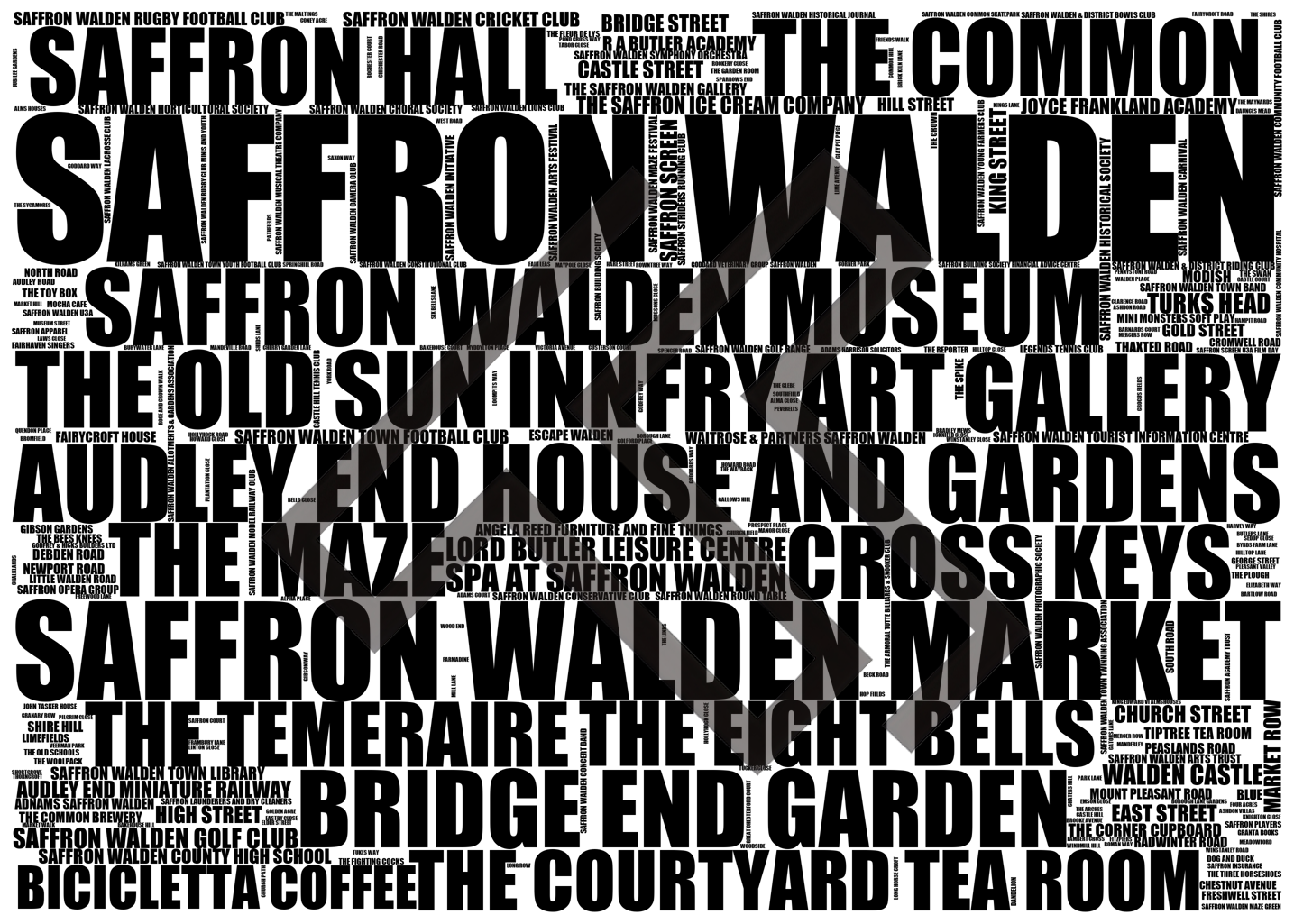 Saffron Walden - Premium Typographic Word Cloud Prints, Posters & Gifts