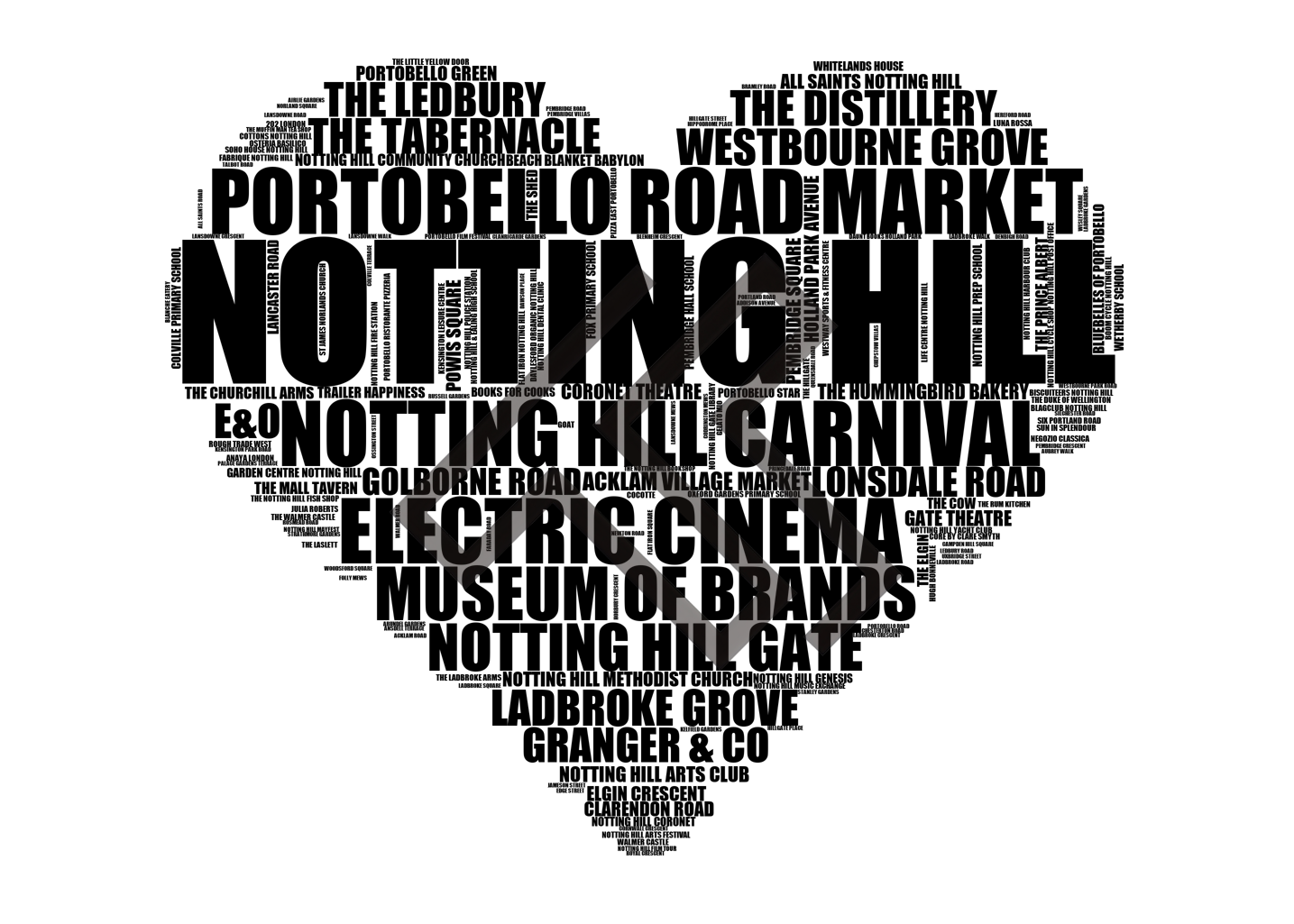 Notting Hill - Premium Typographic Word Cloud Prints, Posters & Gifts