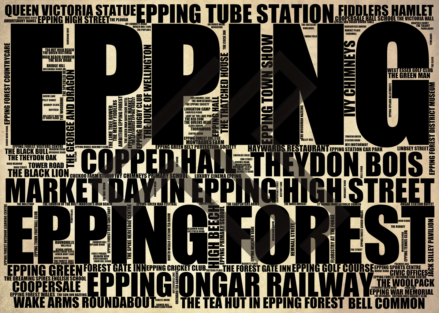 Epping - Premium Typographic Word Cloud Prints, Posters & Gifts